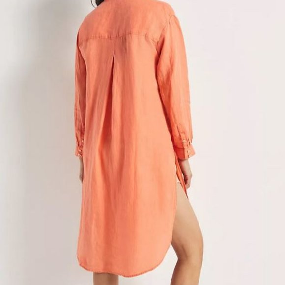 Anthropologie Long Shirt Dress-shirt in soft LINEN XL - New w/o tags - Picture 3 of 5